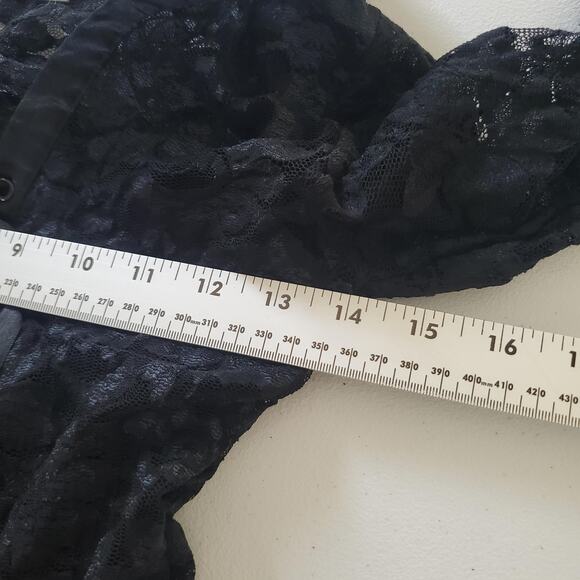 90s Y2K Whimsigoth Shirt Women XS Black Sheer Lace Long Sleeve Satin Lace-Up - Picture 7 of 8